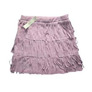 NWT She + Sky Faux Suede Fringe Mini Skirt Dusty Pink Size S